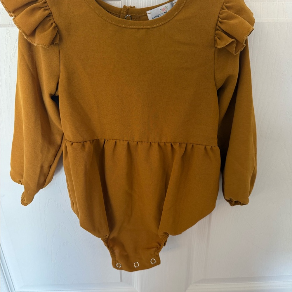 Ruffle Sleeve Mustard Baby One Piece
